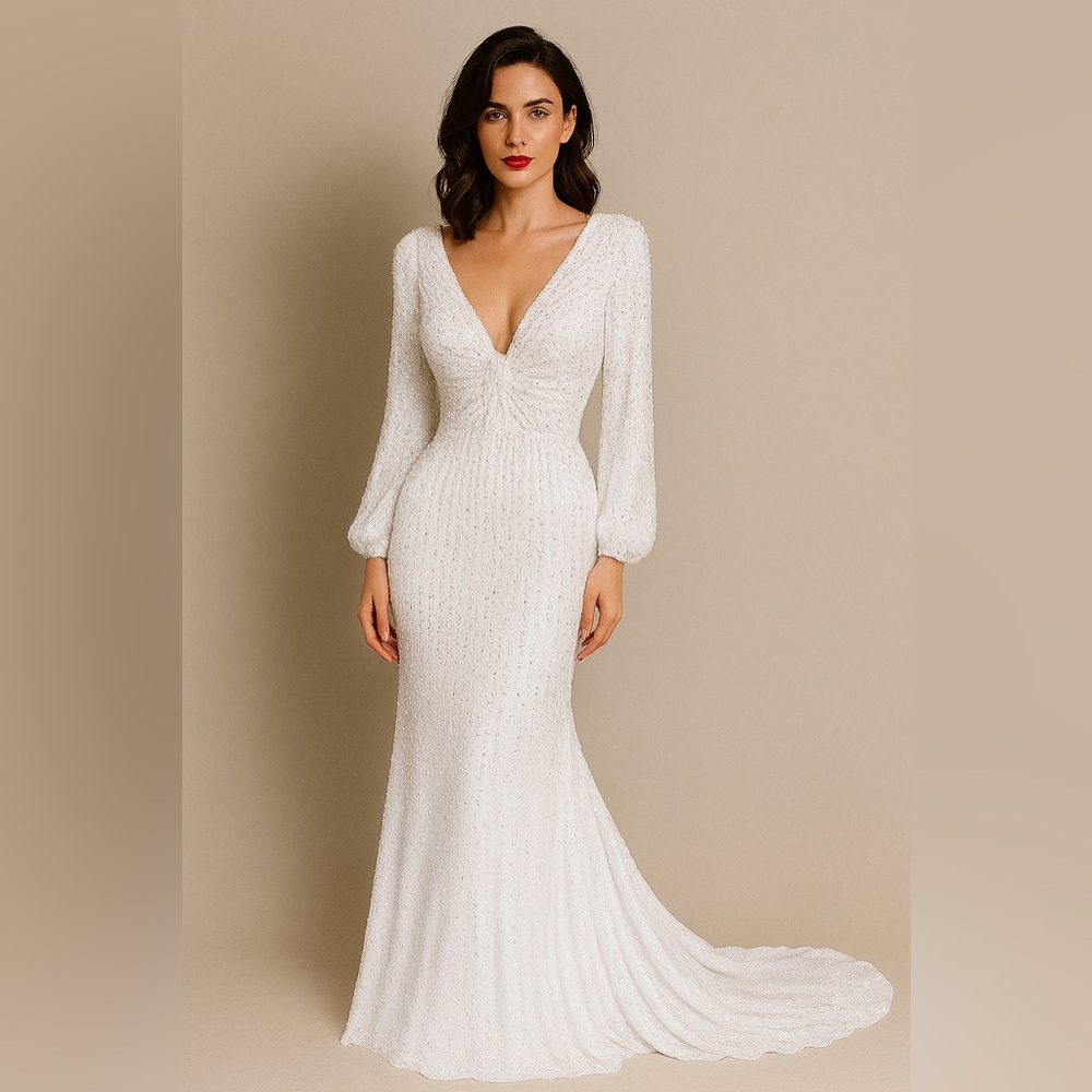 Elegant White Long Sleeve Dress